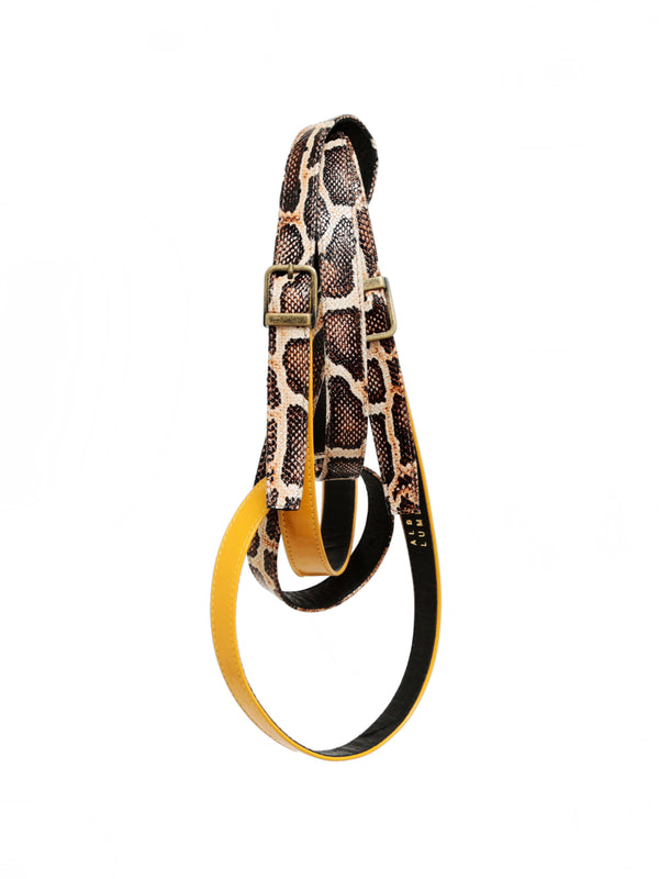 Double color belt set III - in brown snake and yellow leather