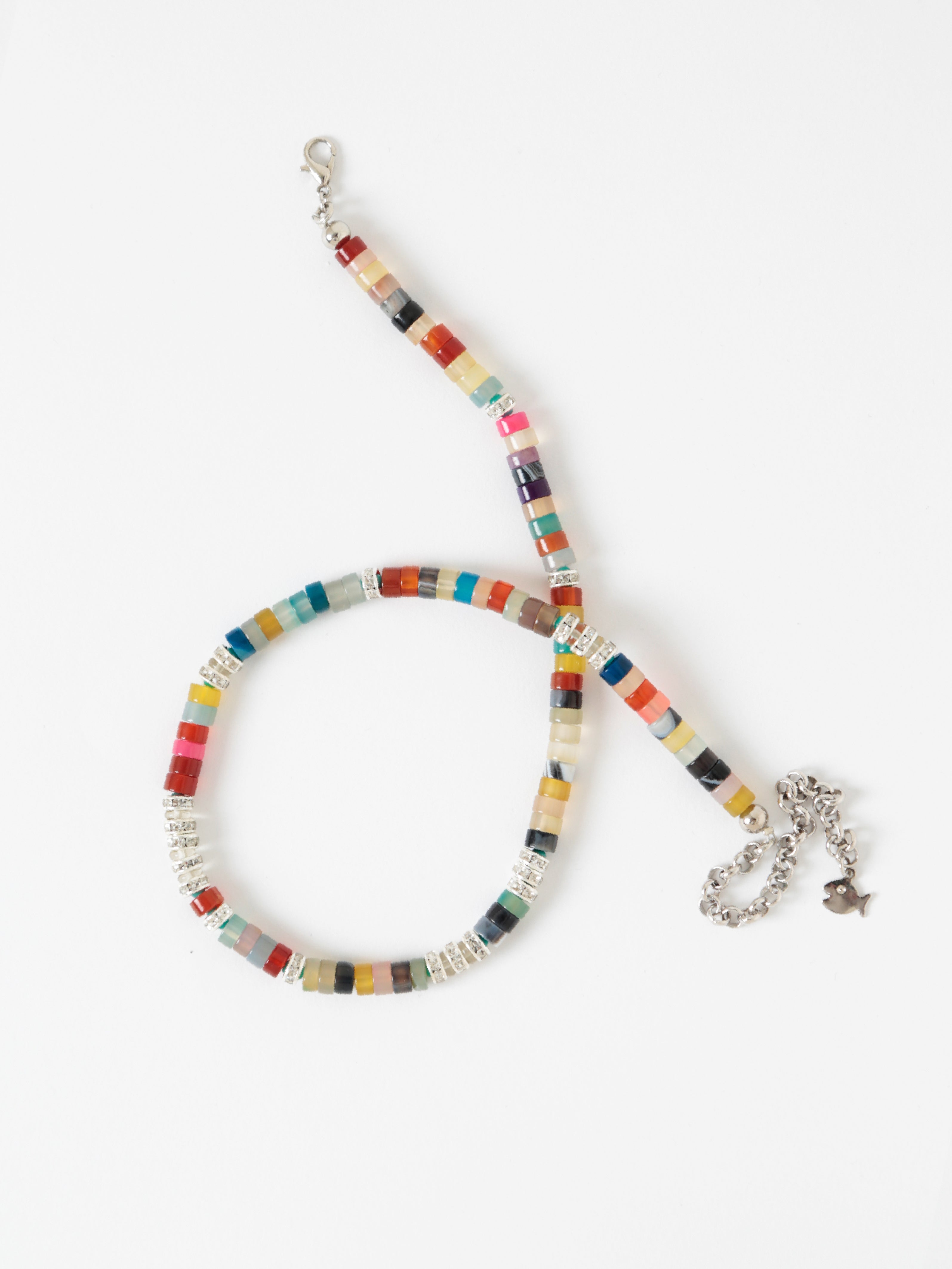 MULTI COLOUR BEADS AND CRYSTAL NECKLACE